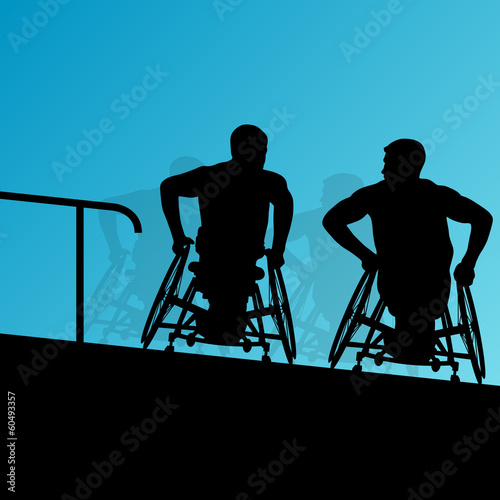 Active disabled young men on a wheelchair detailed health care s