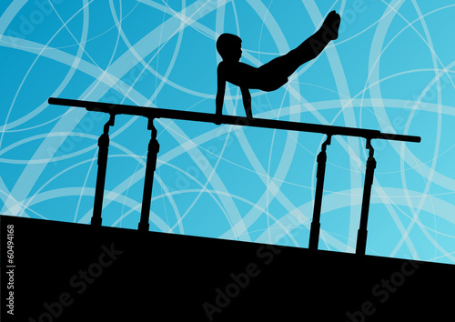 Active children sport silhouette on parallel bars vector abstrac