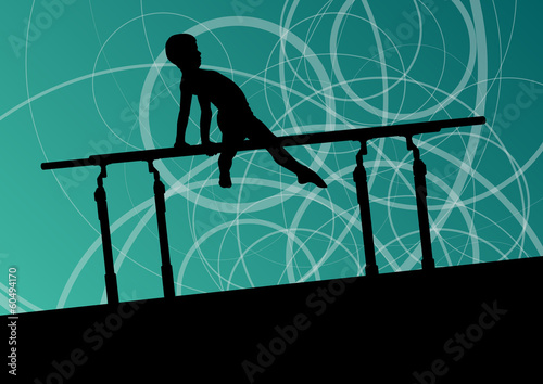 Active children sport silhouette on parallel bars vector abstrac