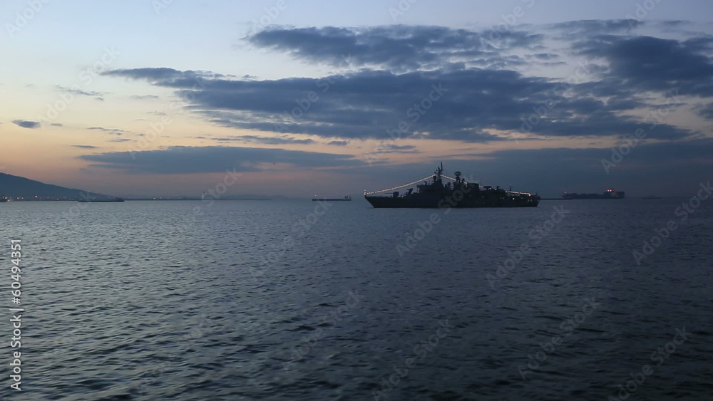 frigate war ship anchored on the Bay frigate war ship anchored on the Bay