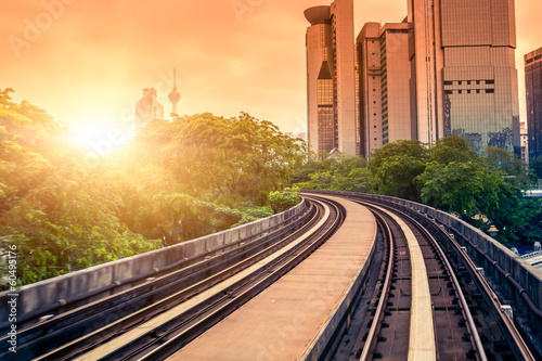 Photography Sky train through the city center in Kuala Lumpur