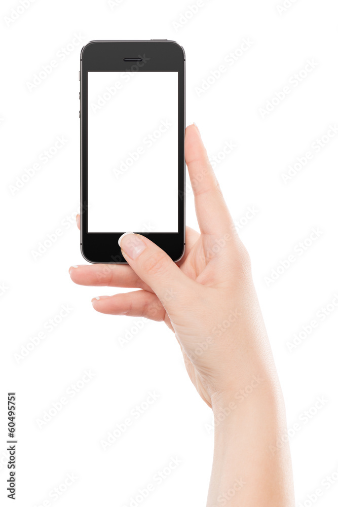 Front view black smartphone in hand mockup Front view black smartphone in hand mockup