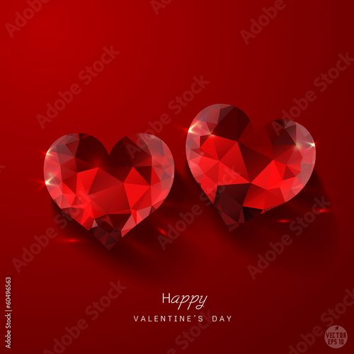Valentine with couple red heart diamond, vector