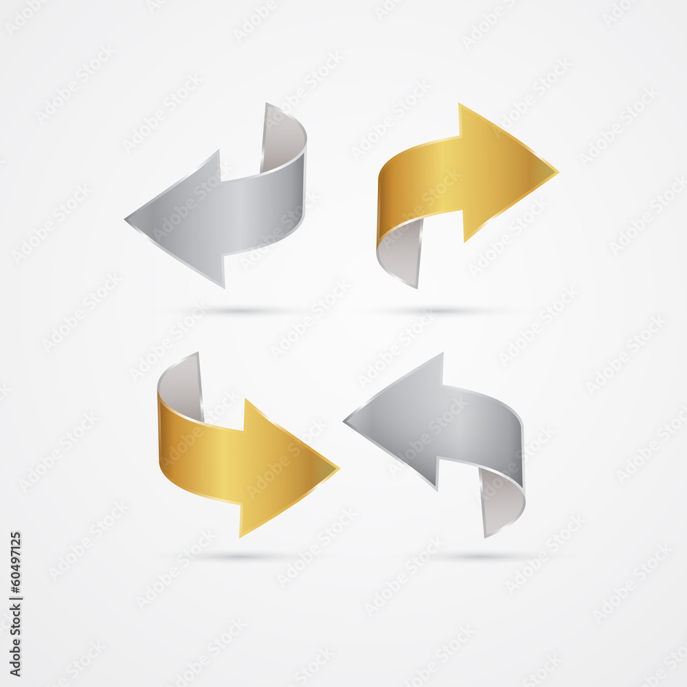 Vector Gold and Silver Arrows Isolated on Grey background Vector Gold and Silver Arrows Isolated on Grey background