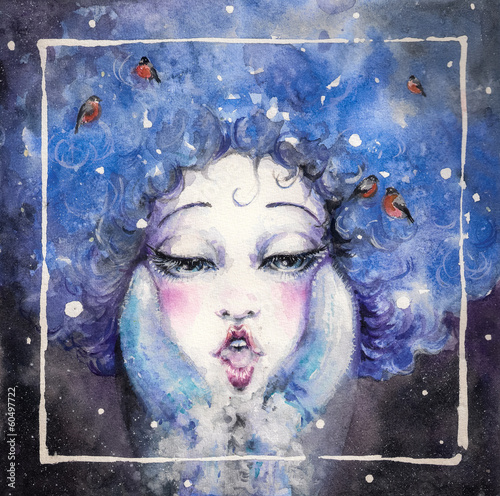 Fotografi Winter portrait panted with watercolors