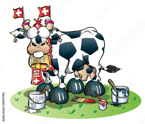 swiss cow sport supporter cartoon