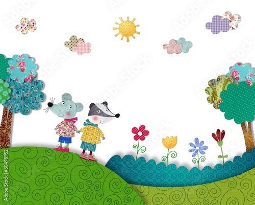 Mouse and budger are having fun outdoors