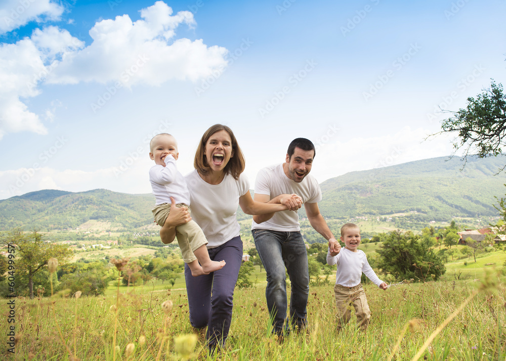 Happy family in nature