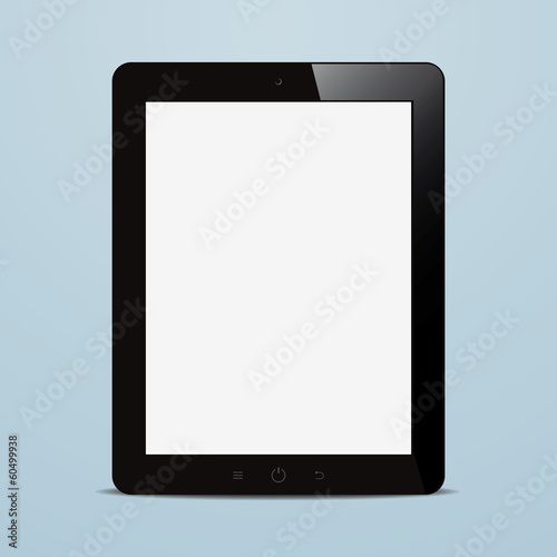 tablet computer with blank screen on blue background