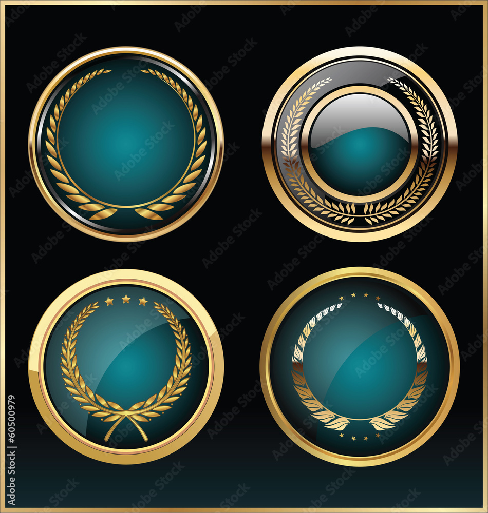 Vector round gold and blue glossy labels Vector round gold and blue glossy labels