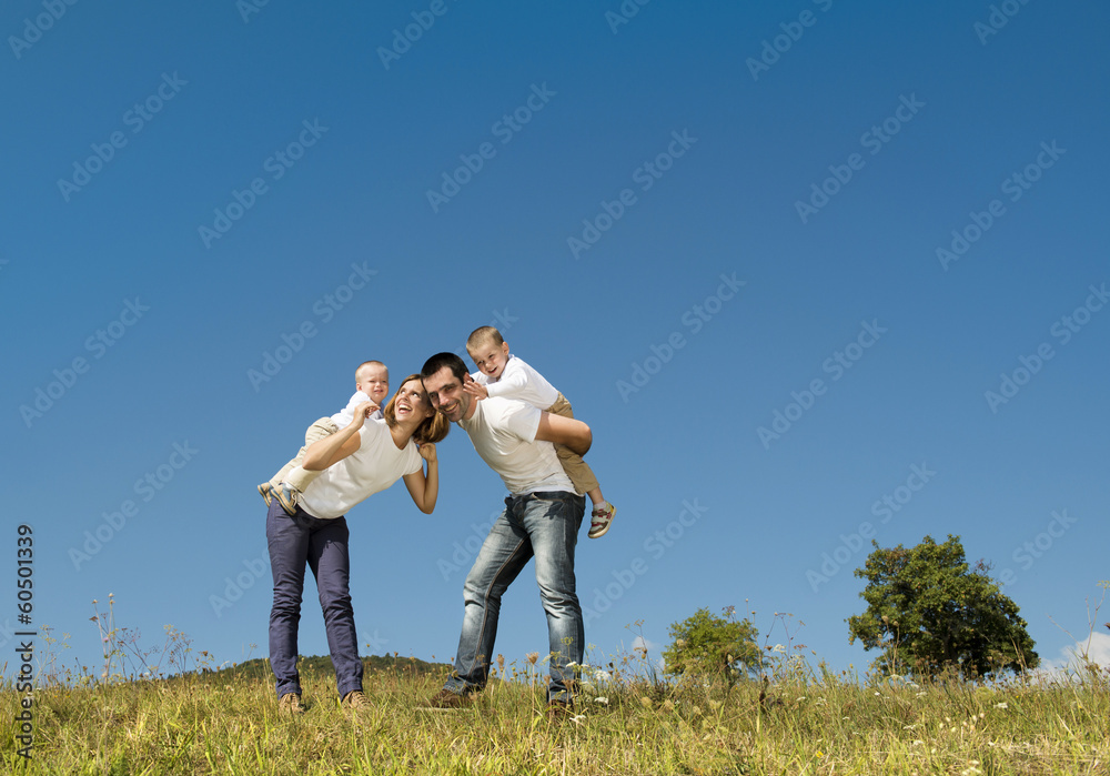 Happy family in nature