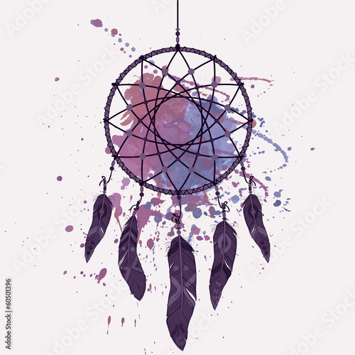 Vector illustration of dream catcher with watercolor splash