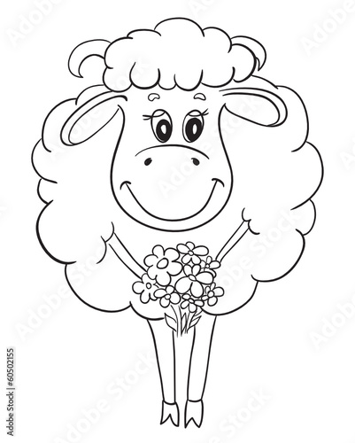 Funny sheep with flowers, sketch for your design