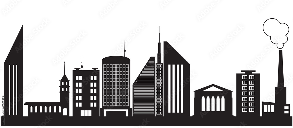 Fototapeta premium Nine silhouettes of city buildings. Vector illustration