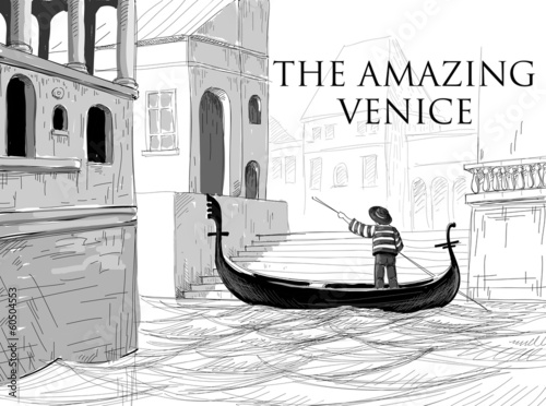Venice canals, gondola sketch