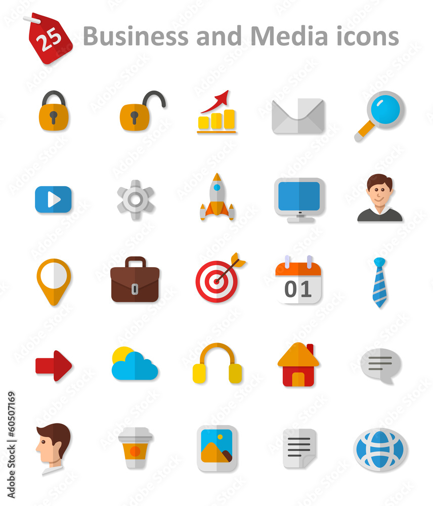 Business and Media Icons. Set of flat icons. Business and Media Icons. Set of flat icons.