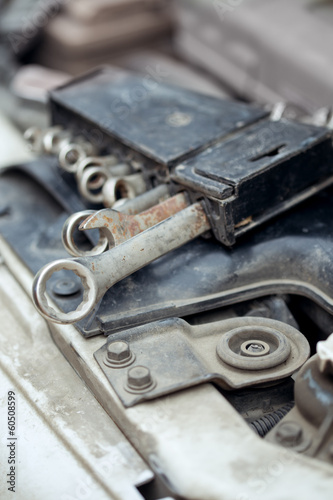 wrench set on a motor vehicle