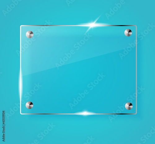 Glass shining empty banner on blue background vector