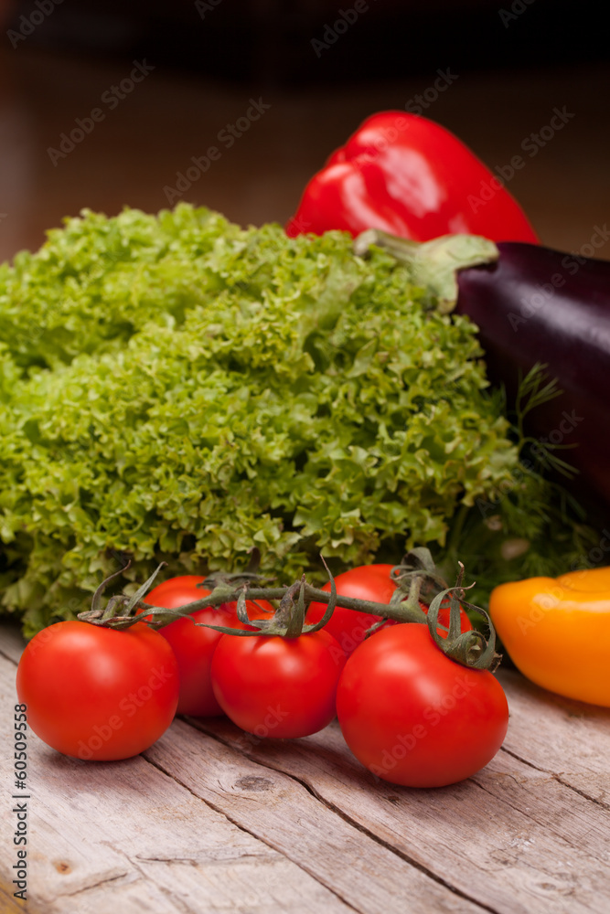 Curly Lettuce, Tomatoes, Eggplant, Peppers