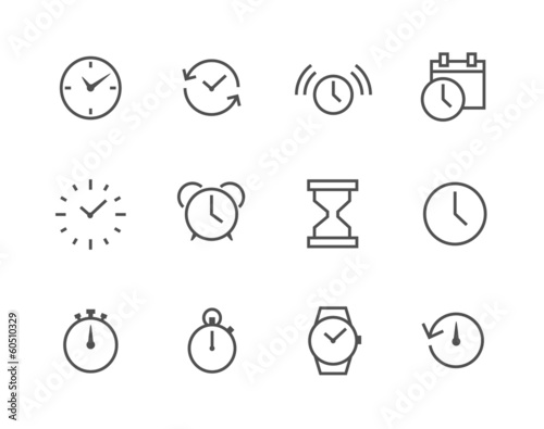 Thin line simple Icon set related to Time