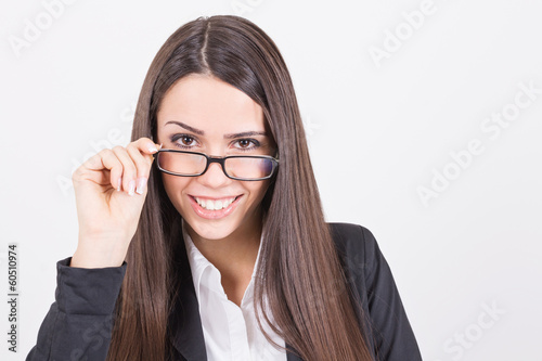 Attractive smiling businesswoman with eyeglasses