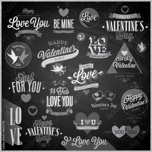 Valentine`s day set - emblems and other elements - Chalkboard.