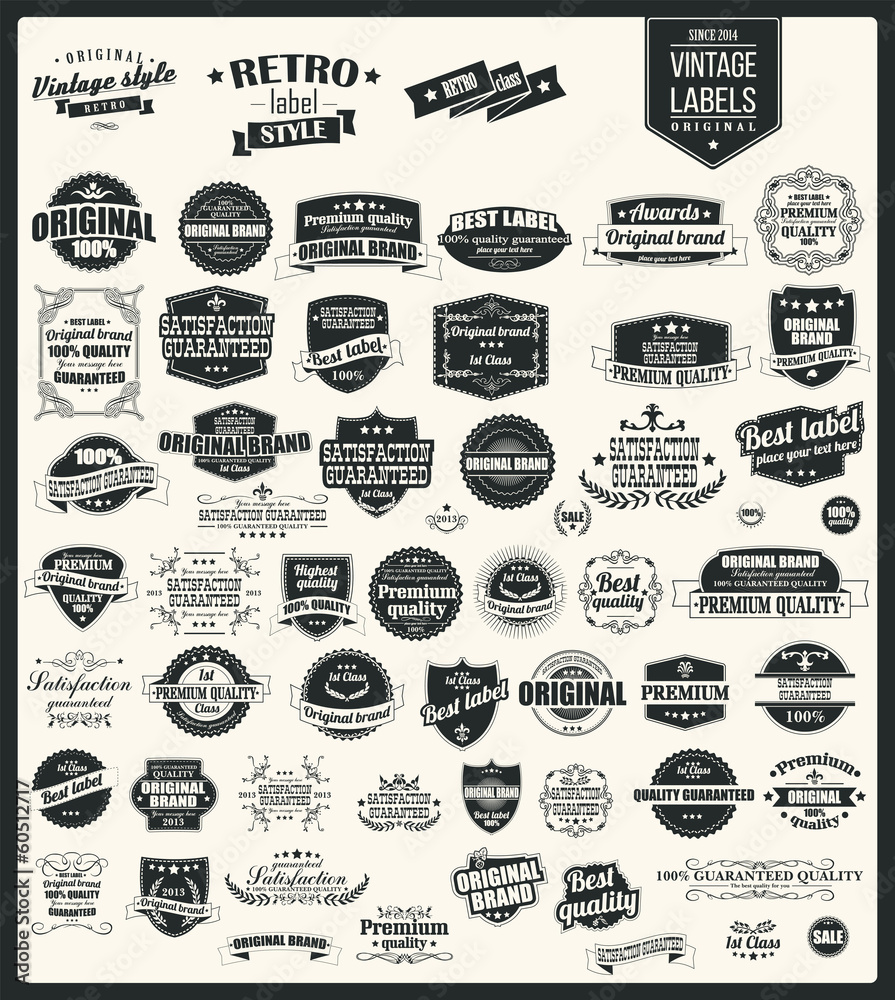Collection of vintage retro labels, typographic design elements