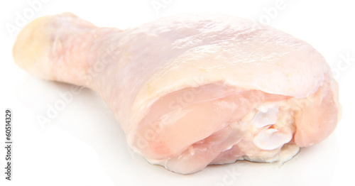 Raw chicken leg isolated on white