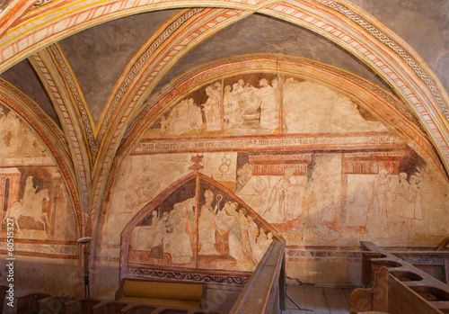 Stitnik - Medieval frescos on the chorus in gothic church photo