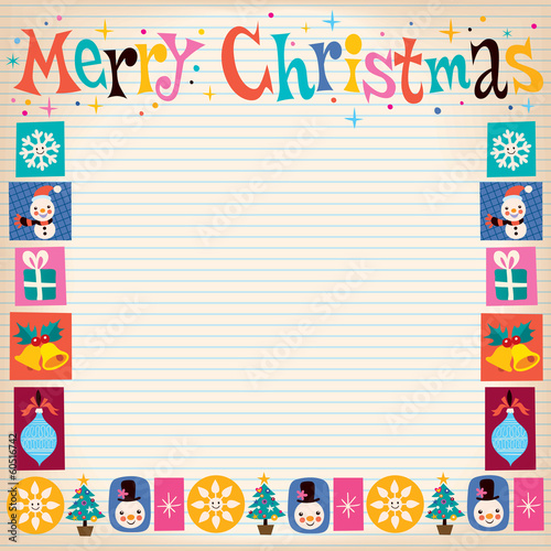 Merry Christmas retro greeting card with copy space