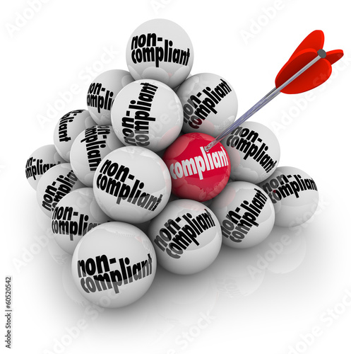 Vászonkép Compliant Vs Non-Compliance Ball Pyramid Targeting Rule Followin