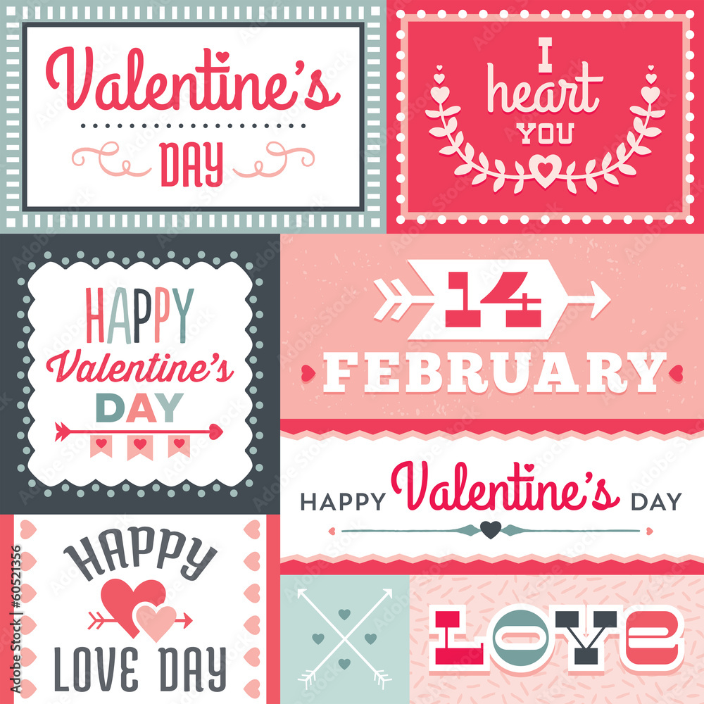 Fototapeta premium hipster valentines day typographic labels and banners