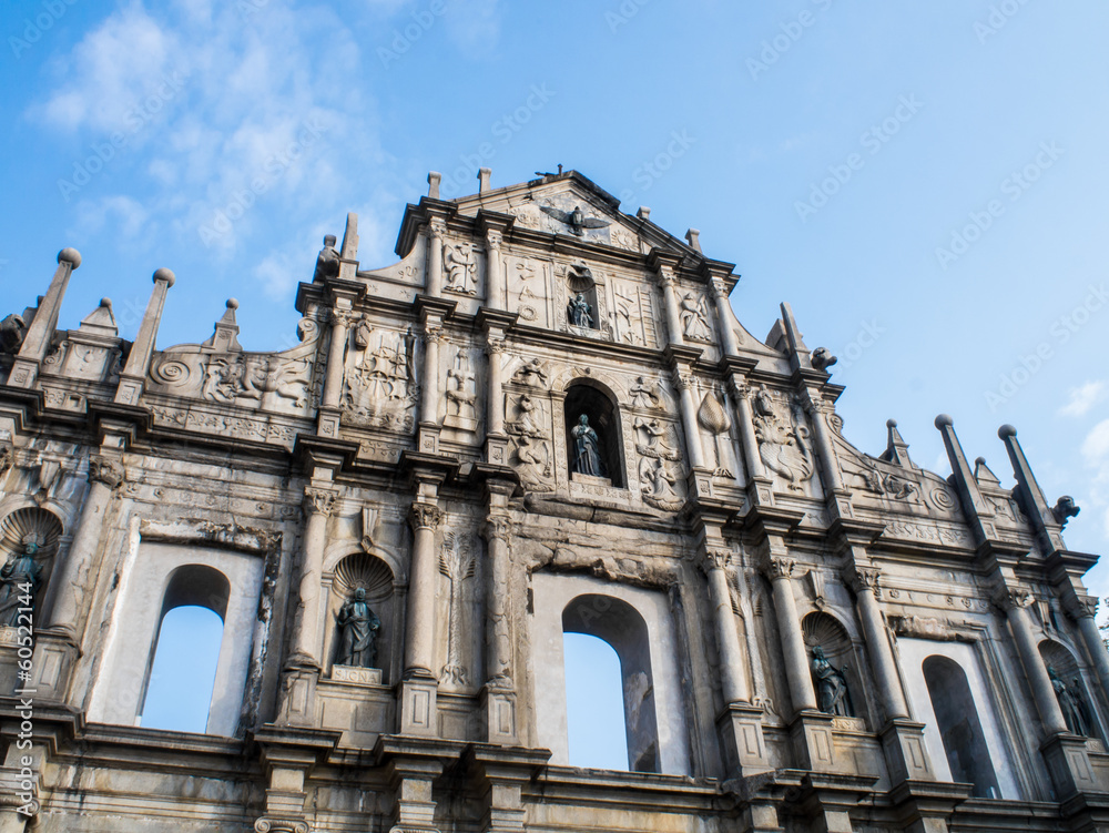 Ruins of St. Paul's Cathedral, the famous landmark in Macau