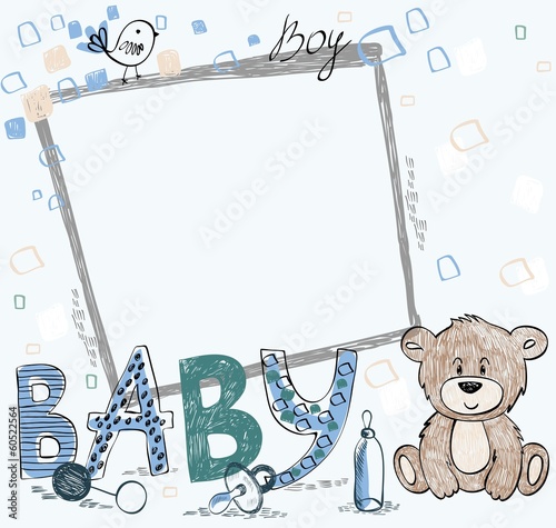 Cute hand drawn  frame with baby elements.