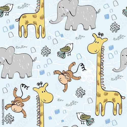 babies hand draw seamless pattern with animals