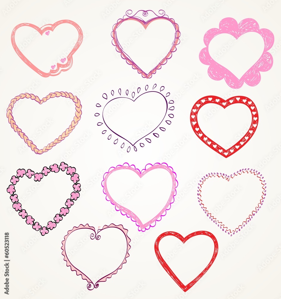 Heart designs for valentine's day. Set of frames.