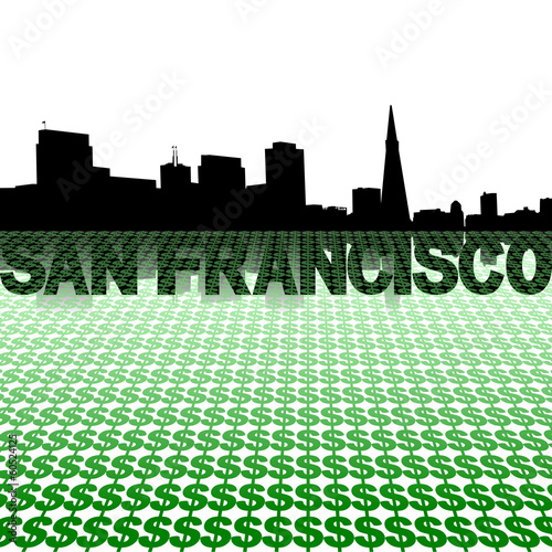 San Francisco skyline reflected with dollar symbols illustration