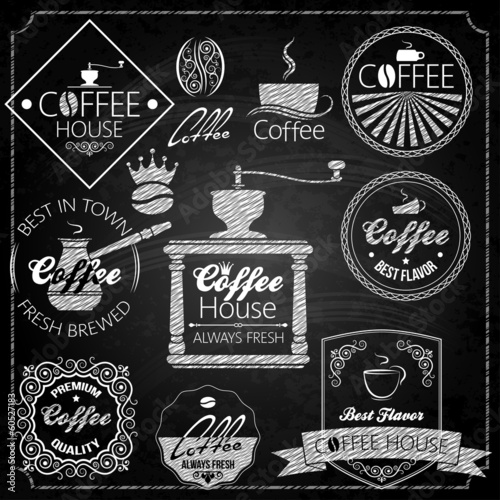coffee set elements chalkboard