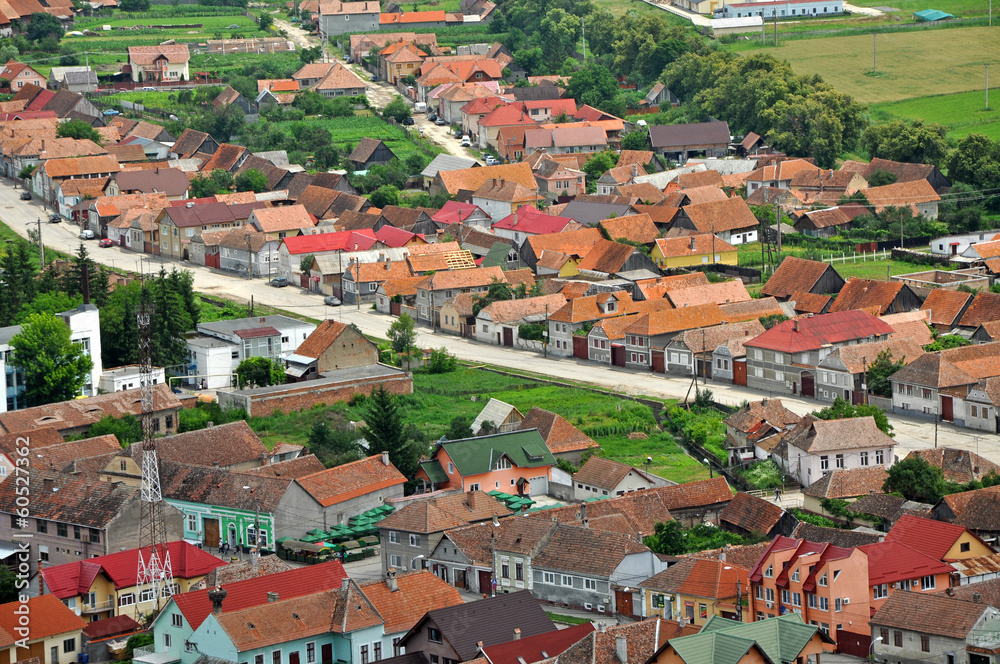 Transylvanian traditional village. A view from Rasnov castle