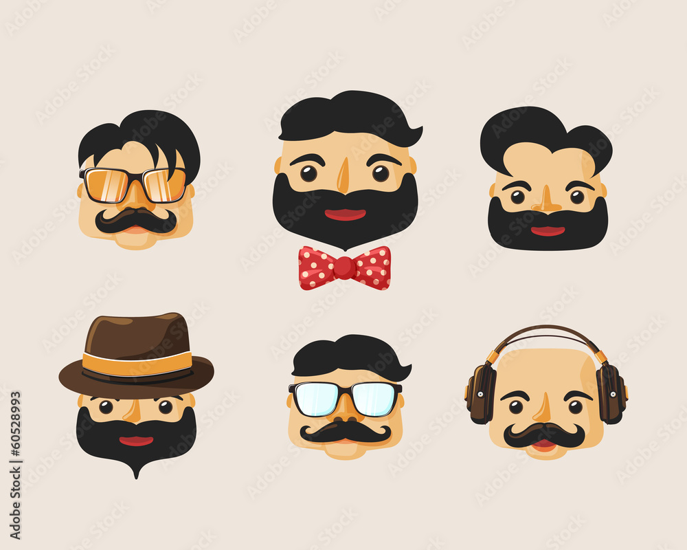 Hipster characters pack with facial emotions Hipster characters pack with facial emotions