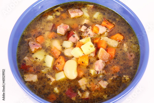 Bean soup seasoned with marjoram and bay leaf