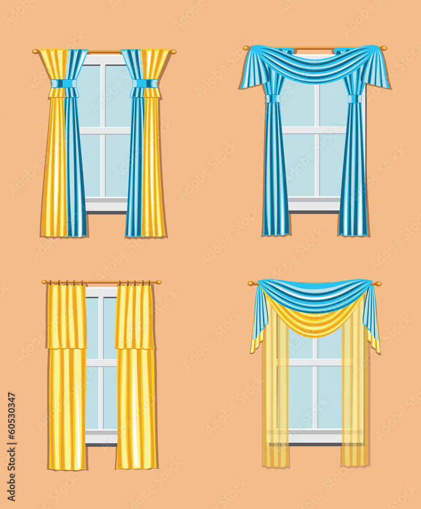 set of windows with curtains