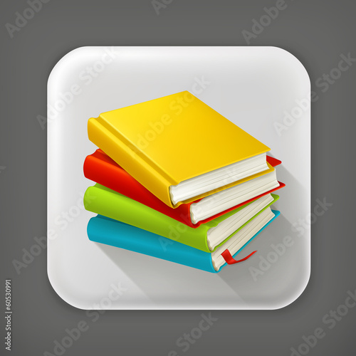 Stack of textbooks, long shadow vector icon