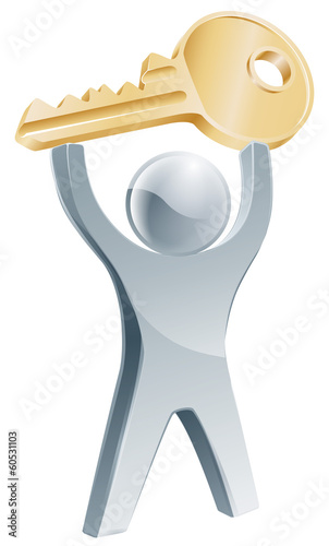 Person holding up key to success