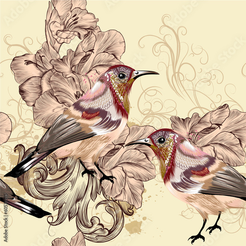 Beautiful seamless vector wallpaper pattern with birds