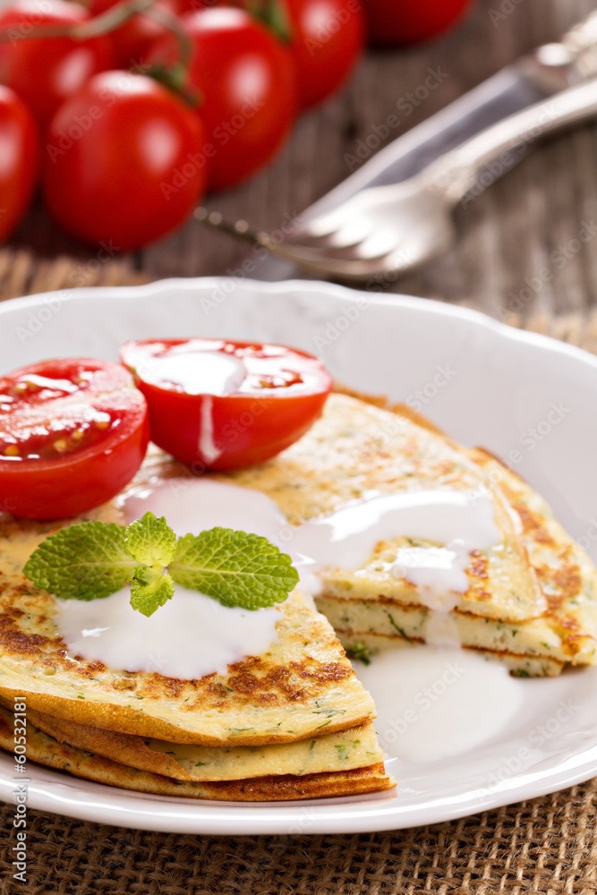 Savory pancakes with tomatoes Savory pancakes with tomatoes