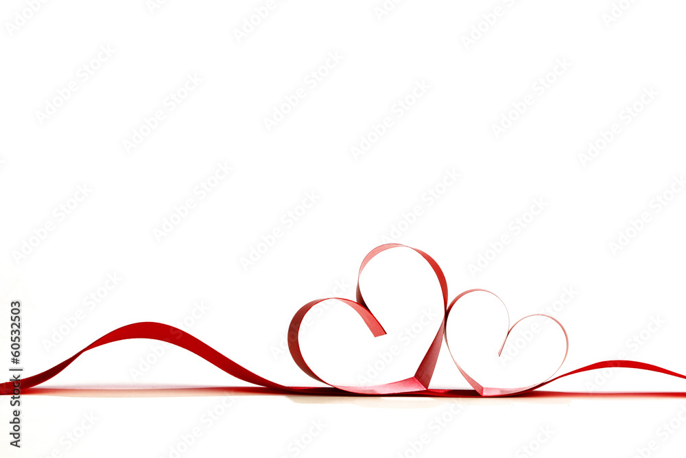 Red heart ribbons - obrazy, fototapety, plakaty 