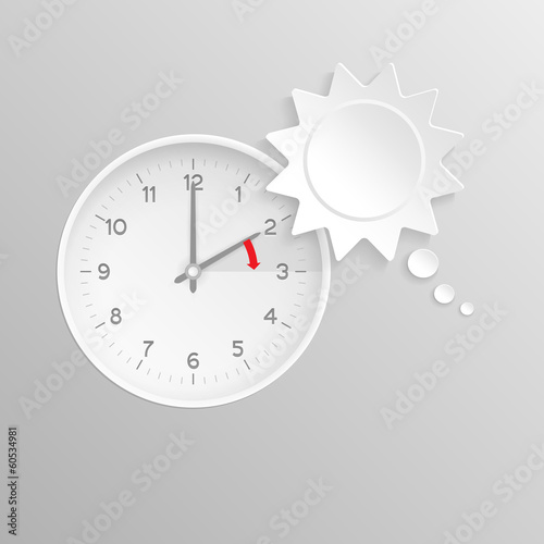 Summer time change clock with sun speech bubble