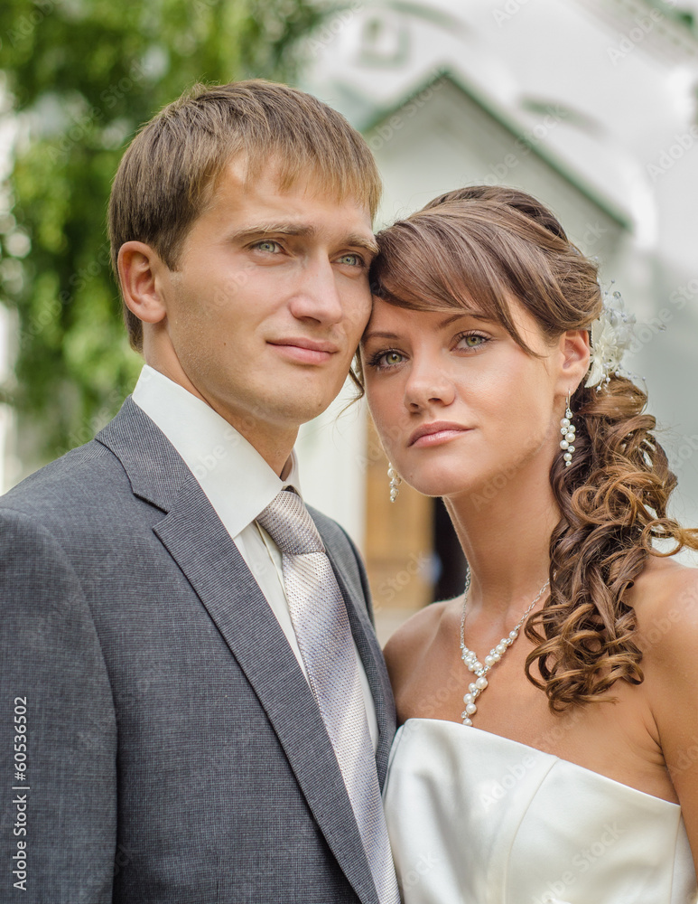 Bride and groom outdoor wedding portrait Bride and groom outdoor wedding portrait