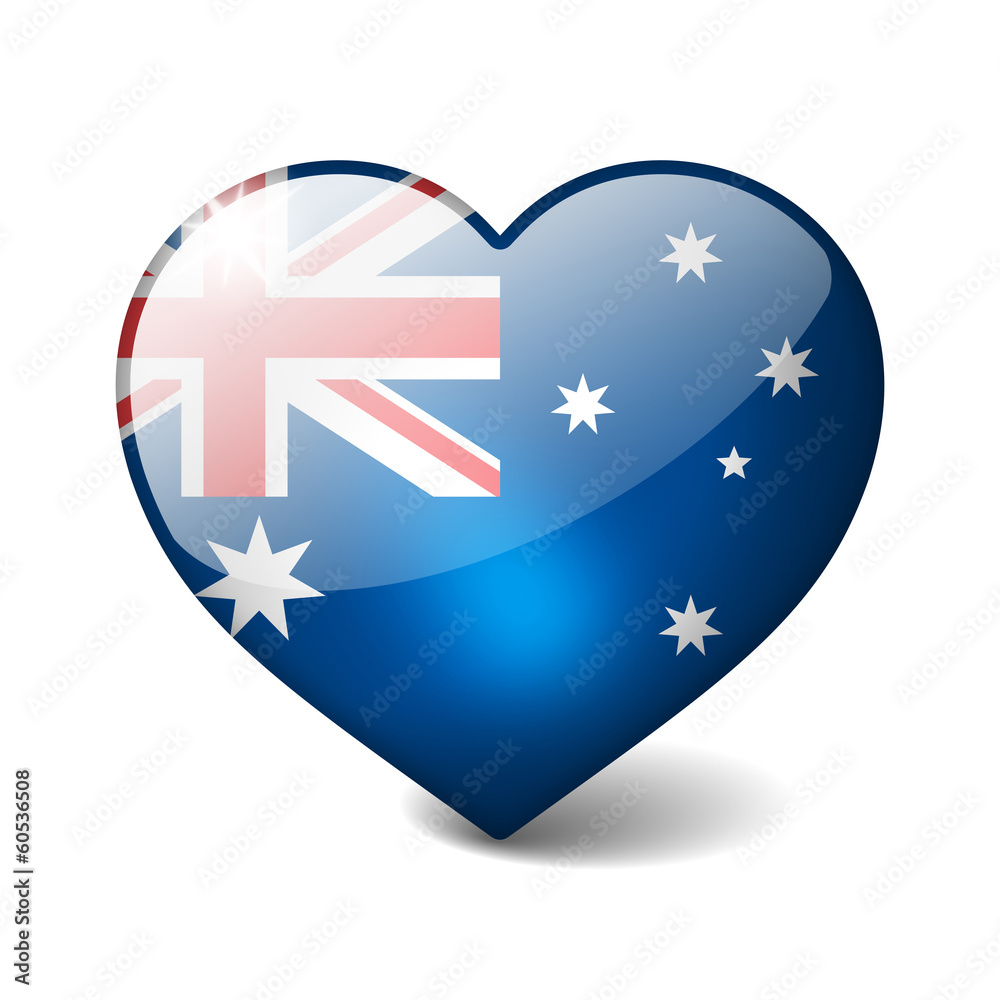 Australia 3d glass heart with realistic shadow isolated on white Australia 3d glass heart with realistic shadow isolated on white